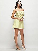 Side View Thumbnail - Butter Yellow Strapless Bell Skirt Satin Mini Dress with Oversized Bow