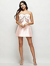 Front View Thumbnail - Blush Strapless Bell Skirt Satin Mini Dress with Oversized Bow