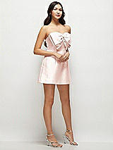 Side View Thumbnail - Blush Strapless Bell Skirt Satin Mini Dress with Oversized Bow