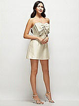 Side View Thumbnail - Champagne Strapless Bell Skirt Satin Mini Dress with Oversized Bow