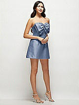 Side View Thumbnail - Larkspur Blue Strapless Bell Skirt Satin Mini Dress with Oversized Bow