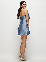 Rear View Thumbnail - Larkspur Blue Strapless Bell Skirt Satin Mini Dress with Oversized Bow