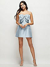 Front View Thumbnail - Mist Strapless Bell Skirt Satin Mini Dress with Oversized Bow