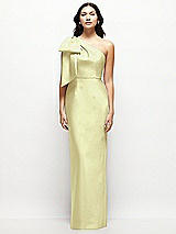 Front View Thumbnail - Butter Yellow Oversized Bow One-Shoulder Satin Column Maxi Dress