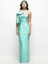 Front View Thumbnail - Coastal Oversized Bow One-Shoulder Satin Column Maxi Dress