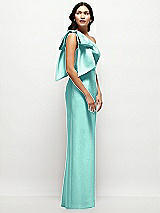 Side View Thumbnail - Coastal Oversized Bow One-Shoulder Satin Column Maxi Dress