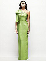 Front View Thumbnail - Mojito Oversized Bow One-Shoulder Satin Column Maxi Dress