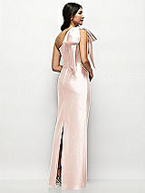 Rear View Thumbnail - Blush Oversized Bow One-Shoulder Satin Column Maxi Dress