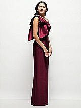 Side View Thumbnail - Cabernet Oversized Bow One-Shoulder Satin Column Maxi Dress