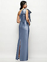 Rear View Thumbnail - Larkspur Blue Oversized Bow One-Shoulder Satin Column Maxi Dress