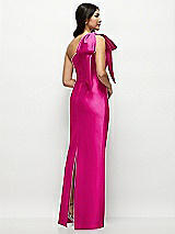 Rear View Thumbnail - Think Pink Oversized Bow One-Shoulder Satin Column Maxi Dress