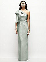 Front View Thumbnail - Willow Green Oversized Bow One-Shoulder Satin Column Maxi Dress