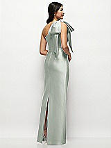 Rear View Thumbnail - Willow Green Oversized Bow One-Shoulder Satin Column Maxi Dress