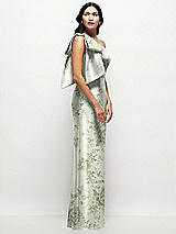 Side View Thumbnail - Sage Cottage Rose Oversized Bow One-Shoulder Floral Satin Column Maxi Dress