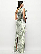 Rear View Thumbnail - Sage Cottage Rose Oversized Bow One-Shoulder Floral Satin Column Maxi Dress