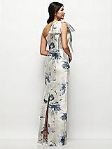 Rear View Thumbnail - Inkwash Blue Floral Oversized Bow One-Shoulder Floral Satin Column Maxi Dress