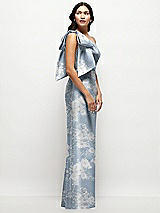 Side View Thumbnail - Porcelain Blue Seraphina Floral Oversized Bow One-Shoulder Floral Satin Column Maxi Dress