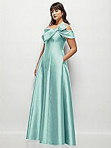 Side View Thumbnail - Coastal Asymmetrical Bow Off-Shoulder Satin Gown with Ballroom Skirt