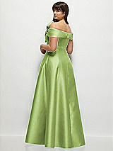 Rear View Thumbnail - Mojito Asymmetrical Bow Off-Shoulder Satin Gown with Ballroom Skirt