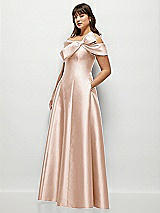 Side View Thumbnail - Cameo Asymmetrical Bow Off-Shoulder Satin Gown with Ballroom Skirt