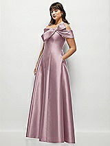 Side View Thumbnail - Dusty Rose Asymmetrical Bow Off-Shoulder Satin Gown with Ballroom Skirt