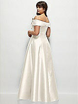 Rear View Thumbnail - Ivory Asymmetrical Bow Off-Shoulder Satin Gown with Ballroom Skirt