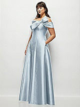 Side View Thumbnail - Mist Asymmetrical Bow Off-Shoulder Satin Gown with Ballroom Skirt