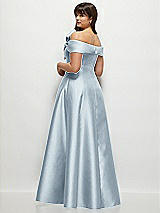 Rear View Thumbnail - Mist Asymmetrical Bow Off-Shoulder Satin Gown with Ballroom Skirt