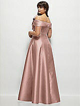 Rear View Thumbnail - Neu Nude Asymmetrical Bow Off-Shoulder Satin Gown with Ballroom Skirt