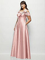 Side View Thumbnail - Rose - PANTONE Rose Quartz Asymmetrical Bow Off-Shoulder Satin Gown with Ballroom Skirt