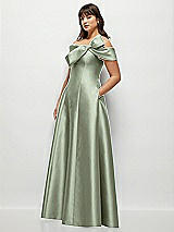 Side View Thumbnail - Sage Asymmetrical Bow Off-Shoulder Satin Gown with Ballroom Skirt