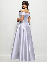 Rear View Thumbnail - Silver Dove Asymmetrical Bow Off-Shoulder Satin Gown with Ballroom Skirt