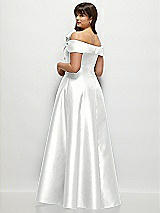 Rear View Thumbnail - White Asymmetrical Bow Off-Shoulder Satin Gown with Ballroom Skirt