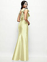 Rear View Thumbnail - Butter Yellow Deep V-back Satin Trumpet Dress with Cascading Bow at One Shoulder