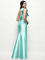 Rear View Thumbnail - Coastal Deep V-back Satin Trumpet Dress with Cascading Bow at One Shoulder