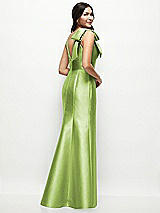 Rear View Thumbnail - Mojito Deep V-back Satin Trumpet Dress with Cascading Bow at One Shoulder