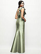 Rear View Thumbnail - Sage Deep V-back Satin Trumpet Dress with Cascading Bow at One Shoulder