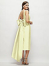 Rear View Thumbnail - Butter Yellow Scoop Neck Corset Satin Midi Dress with Floor-Length Bow Tails