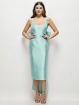 Front View Thumbnail - Coastal Scoop Neck Corset Satin Midi Dress with Floor-Length Bow Tails