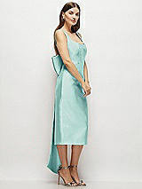 Side View Thumbnail - Coastal Scoop Neck Corset Satin Midi Dress with Floor-Length Bow Tails