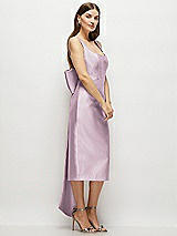 Side View Thumbnail - Suede Rose Scoop Neck Corset Satin Midi Dress with Floor-Length Bow Tails