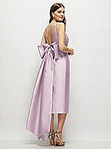 Rear View Thumbnail - Suede Rose Scoop Neck Corset Satin Midi Dress with Floor-Length Bow Tails