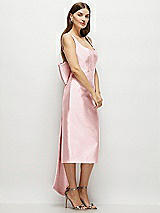 Side View Thumbnail - Ballet Pink Scoop Neck Corset Satin Midi Dress with Floor-Length Bow Tails