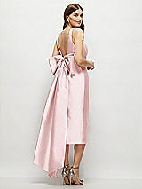 Rear View Thumbnail - Ballet Pink Scoop Neck Corset Satin Midi Dress with Floor-Length Bow Tails