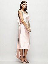 Side View Thumbnail - Blush Scoop Neck Corset Satin Midi Dress with Floor-Length Bow Tails