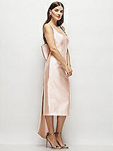 Side View Thumbnail - Cameo Scoop Neck Corset Satin Midi Dress with Floor-Length Bow Tails