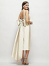 Rear View Thumbnail - Champagne Scoop Neck Corset Satin Midi Dress with Floor-Length Bow Tails