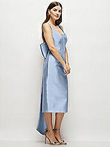 Side View Thumbnail - Cloudy Scoop Neck Corset Satin Midi Dress with Floor-Length Bow Tails