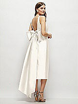 Rear View Thumbnail - Ivory Scoop Neck Corset Satin Midi Dress with Floor-Length Bow Tails