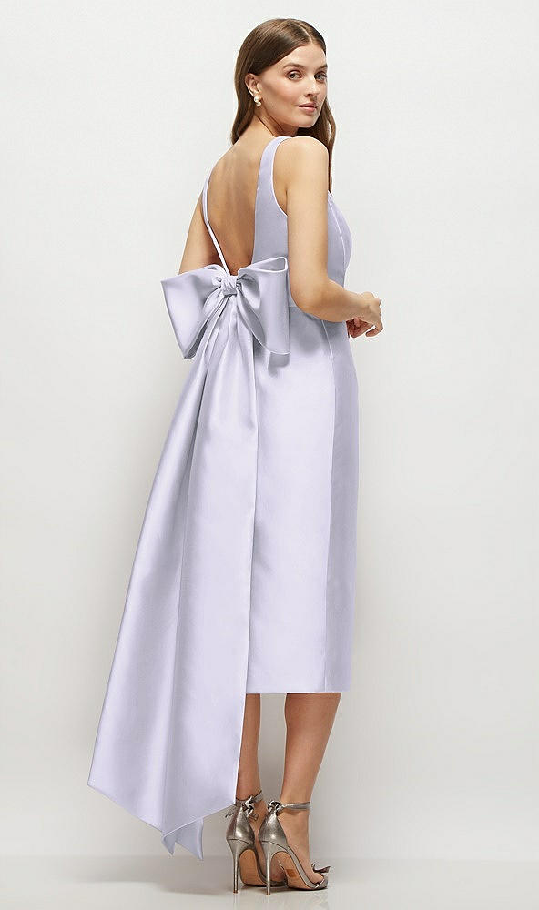 Back View - Silver Dove Scoop Neck Corset Satin Midi Dress with Floor-Length Bow Tails